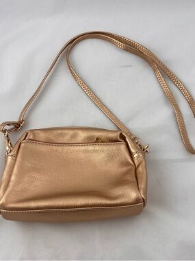 Metallic Rose Gold Leatherette Crossbody Bag
